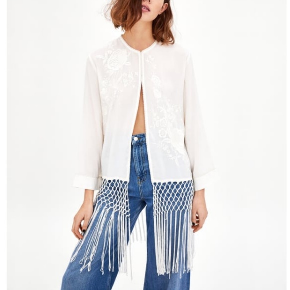Zara Jackets & Blazers - EMBROIDERED KIMONO JACKET WITH FRINGE - Large